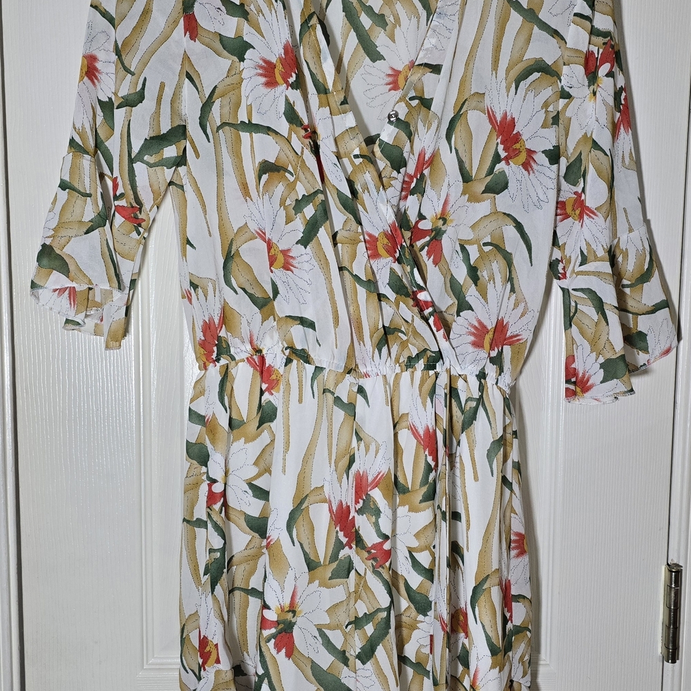Floral Wrap Jumpsuit - White and Green